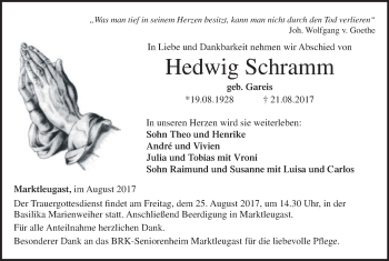 Anzeige von Hedwig Schramm von MGO