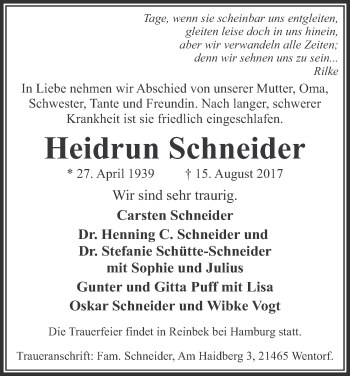 Anzeige von Heidrun Schneider von MGO
