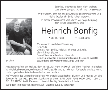 Anzeige von Heinrich Bonfig von MGO