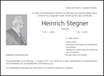 Anzeige von Heinrich Stegner von MGO