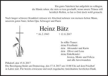 Anzeige von Heinz Bätz von MGO