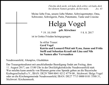 Anzeige von Helga Vogel von MGO