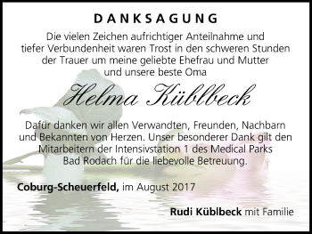 Anzeige von Helma Küblbeck von MGO