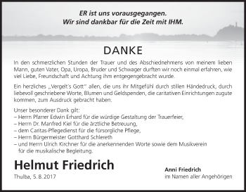 Anzeige von Helmut Friedrich von MGO
