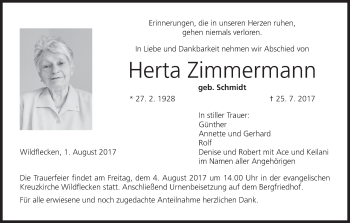 Anzeige von Herta Zimmermann von MGO