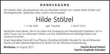 Anzeige von Hilde Stölzel von MGO