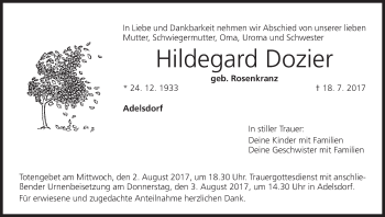 Anzeige von Hildegard Dozier von MGO