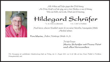 Anzeige von Hildegard Schrüfer von MGO