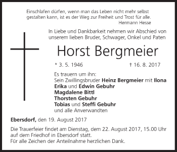 Anzeige von Horst Bergmeier von MGO