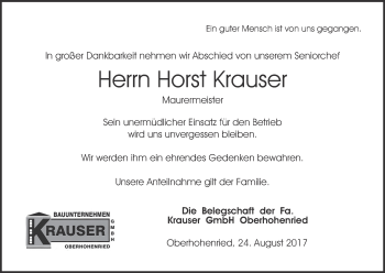 Anzeige von Horst Krauser von MGO