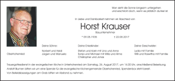 Anzeige von Horst Krauser von MGO