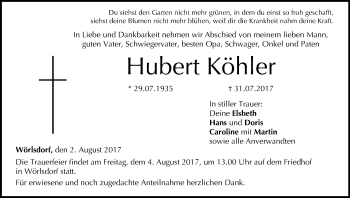 Anzeige von Hubert Köhler von MGO