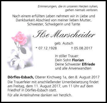 Anzeige von Ilse MArscheider von MGO