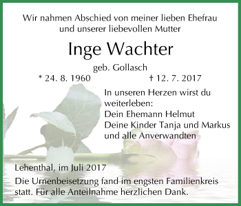 Anzeige von Inge Wachter von MGO