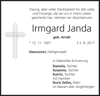 Anzeige von Irmgard Janda von MGO