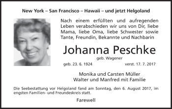 Anzeige von Johanna Peschke von MGO
