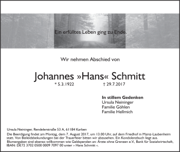 Anzeige von Johannes  Schmitt von MGO