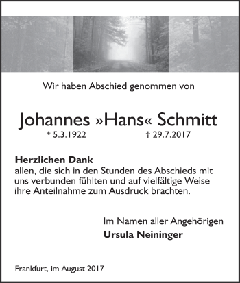 Anzeige von Johannes  Schmitt von MGO
