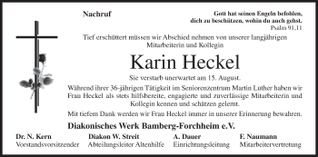 Anzeige von Karin Heckel von MGO