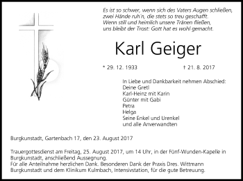 Anzeige von Karl Geiger von MGO