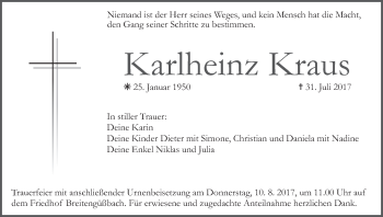Anzeige von Karlheinz Kraus von MGO