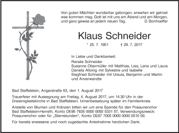 Anzeige von Klaus Schneider von MGO