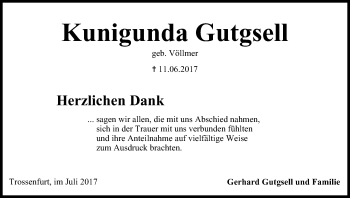 Anzeige von Kunigunda Gutgsell von MGO