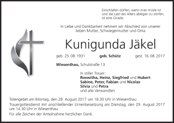 Anzeige von Kunigunda Jäkel von MGO