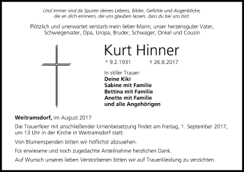 Anzeige von Kurt Hinner von MGO