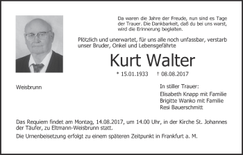 Anzeige von Kurt Walter von MGO