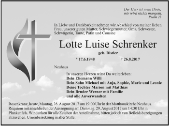 Anzeige von Lotte Luise Schrenker von MGO