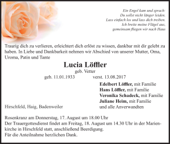 Anzeige von Lucia Löffler von MGO
