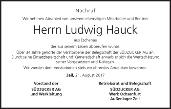 Anzeige von Ludwig Hauck von MGO