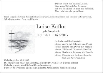 Anzeige von Luise Kafka von MGO