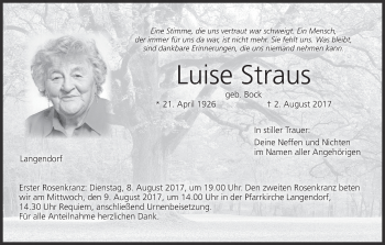 Anzeige von Luise Straus von MGO