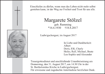 Anzeige von Margarete Stölzel von MGO