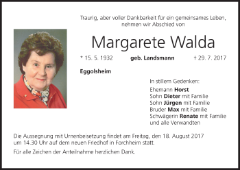 Anzeige von Margarete Walda von MGO