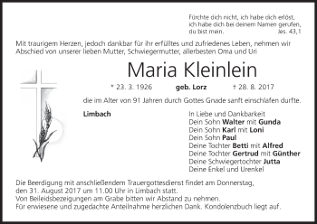 Anzeige von Maria Kleinlein von MGO