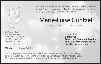 Anzeige von Marie-Luise Güntzel von MGO