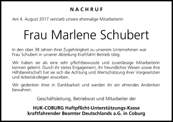 Anzeige von Marlene Schubert von MGO