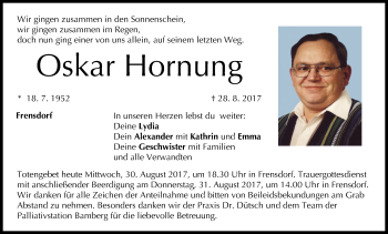 Anzeige von Oskar Hornung von MGO