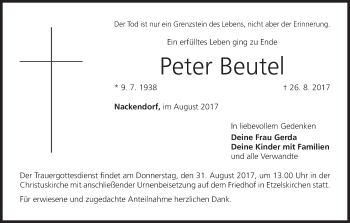 Anzeige von Peter Beutel von MGO