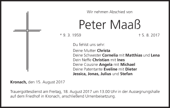Anzeige von Peter Maaß von MGO