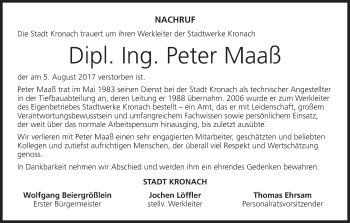 Anzeige von Peter Maaß von MGO