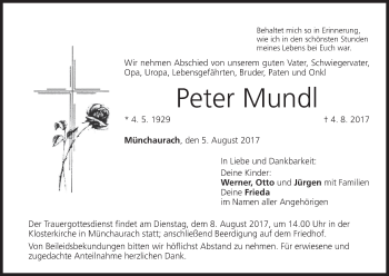 Anzeige von Peter Mundl von MGO