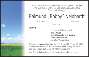 Anzeige von Raimund Bobby Neidhardt von MGO