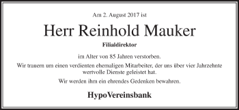 Anzeige von Reinhold Mauker von MGO