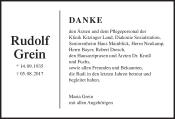 Anzeige von Rudolf Grein von MGO