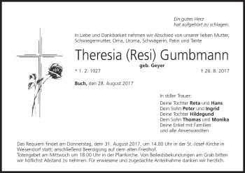 Anzeige von Theresia Resi Gumbmann von MGO