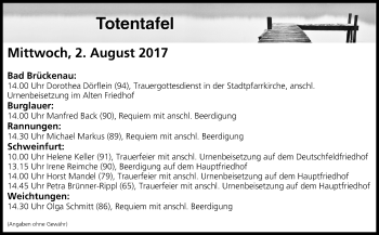 Anzeige von Totentafel vom 02.08.2017 von MGO